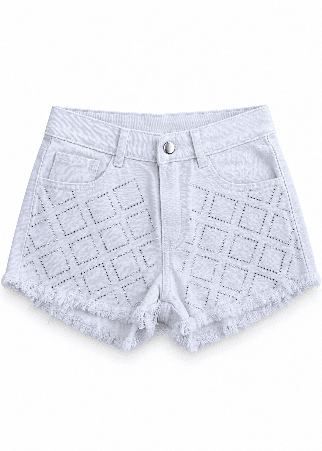 Short blanco c/ cuadros brillo